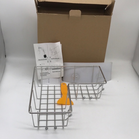 ARCCI Adhesive Corner Holder/Organizer For Tub, Kitchen Basket Storage w/Hooks - Picture 9 of 9